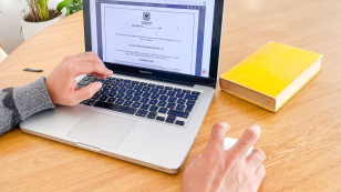 Persona en un computador leyendo el proyecto de directiva