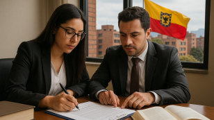 Dos personas escribiendo y redactando una ley